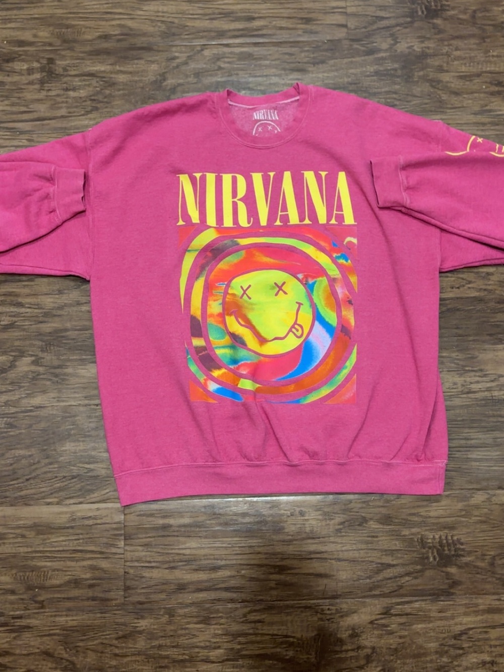 NIRVANA Hot Pink Psychedelic Smiley Crewneck
